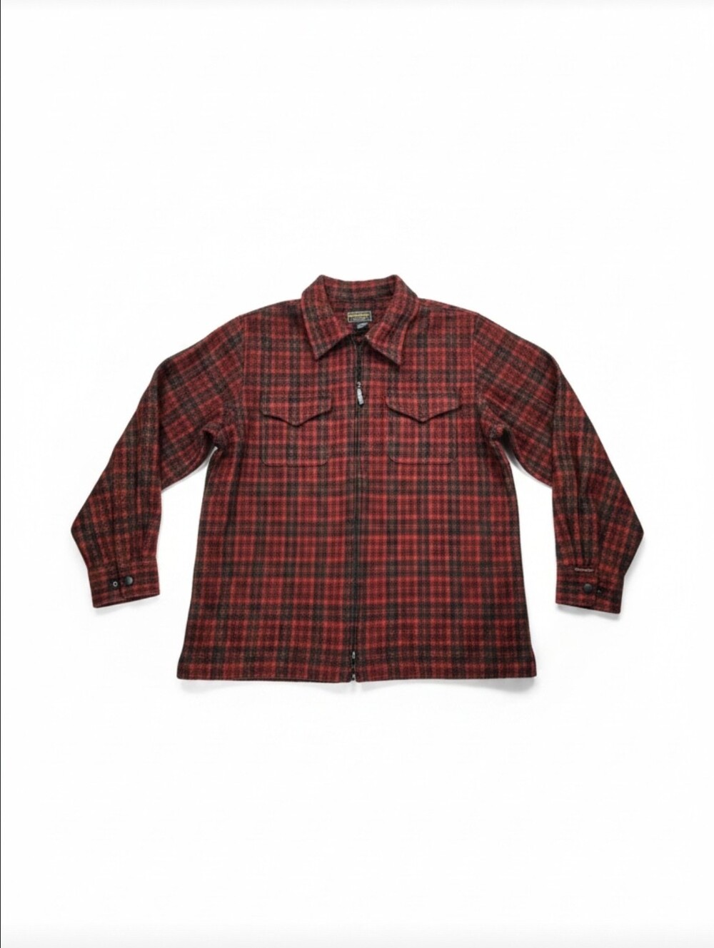 Woolrich Women's Large Red & Black Plaid Wool ZIP-UP Shirt Jacket - VTG Flannel